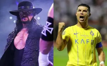 Cristiano Ronaldo surpreendido ao ver The Undertaker na Riyadh Season Cup