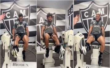 Hulk sobressai dos colegas em exercício de força e deixa todos impressionados