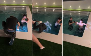 João Félix ri-se ao ver amigo ser empurrado na piscina, mas a sua expressão muda rapidamente