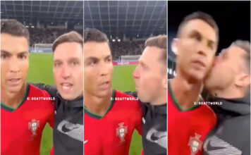Adepto invade campo para selfie com Ronaldo e dá-lhe um beijo