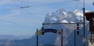 Caminhadas na montanha: 7 dicas essenciais para iniciantes Scenic view of train station with Swiss Alps in the background. Perfect for travel enthusiasts.